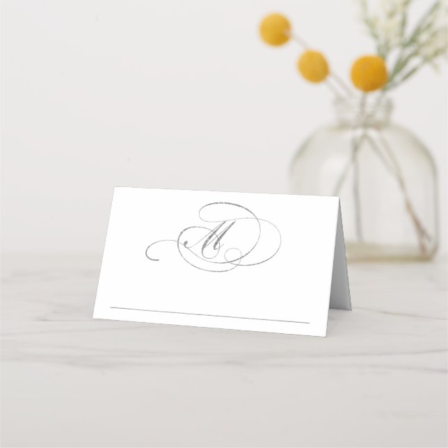 Chic Faux Silver Foil Wedding Place Card Template (Front)