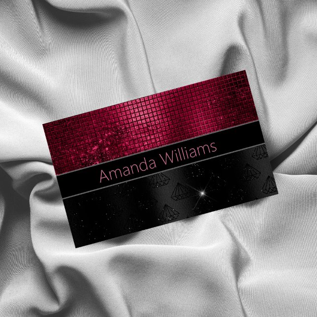 Chic faux Silver Glitter Burgundy Black monogram Magnetic Business Card (Creator Uploaded)