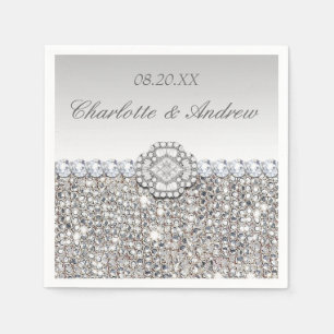 Chic Faux Silver Sequins Diamonds Wedding Napkin