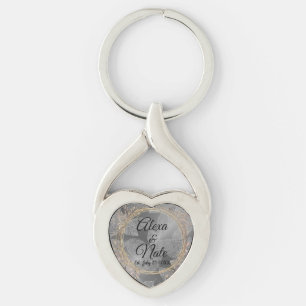 Chic Feathers Floral Wreath Wedding  Key Ring