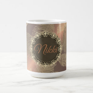 Chic Feathers on Gold Rose Personalised Magic Mug