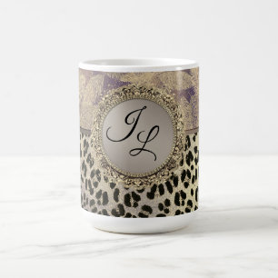 Chic Feathers with Leopard Print Monogram Coffee Mug