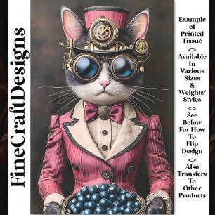 Chic Female Steampunk Cat In Pink AG7 Decoupage Tissue Paper