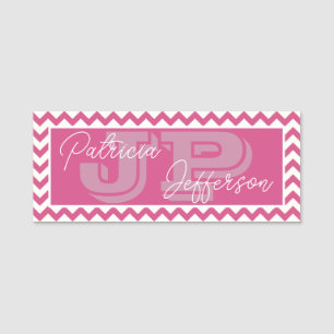 Chic Feminine Flambe Pink Chevron Elegant Monogram Name Tag