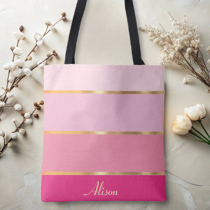 chic feminine modern pink gold Name Tote Bag