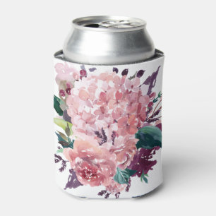 Chic Feminine Pink Watercolor Floral Can Cooler