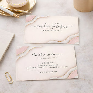 Chic Feminine Soft Pink Marble Gold Line Branding  Business Card