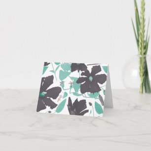 Chic Feminine Teal Grey Floral Pattern Card
