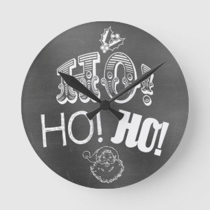 Chic Festive Chalkboard Ho, Ho, Ho Santa Round Clock