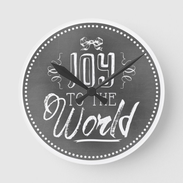 Chic Festive Chalkboard Joy to the World Round Clock (Front)