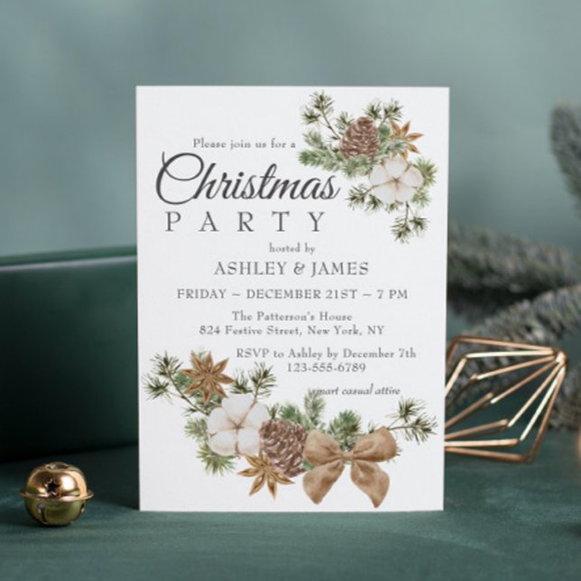 Chic Festive Cotton Pine Christmas Party Invitation (Creator Uploaded)