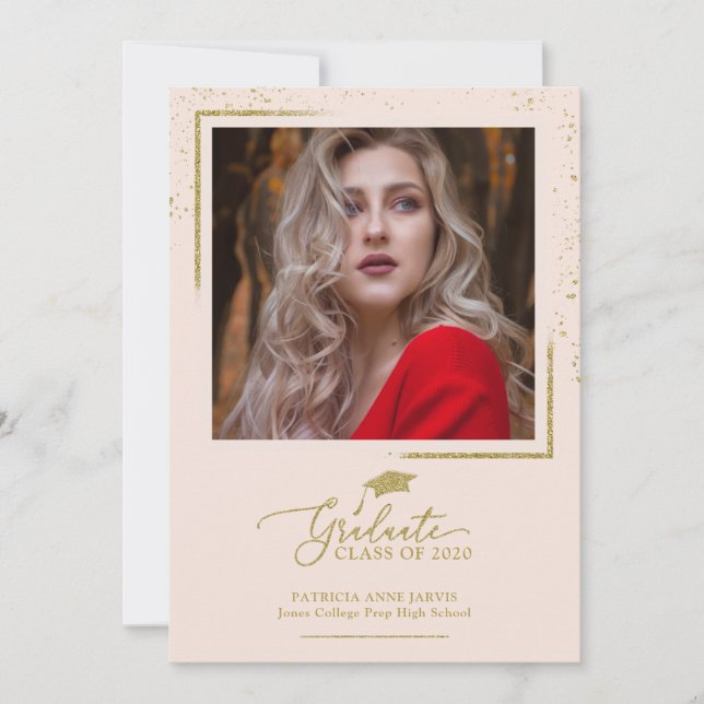 Chic Festive Graduation Announcement Gold Glitter (Front)