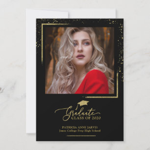 Chic Festive Graduation Announcement Gold Glitter