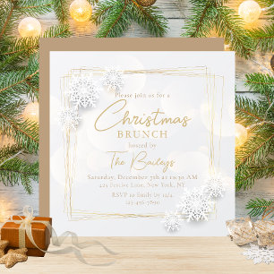 Chic Festive Holiday Snowflakes Christmas Brunch Invitation