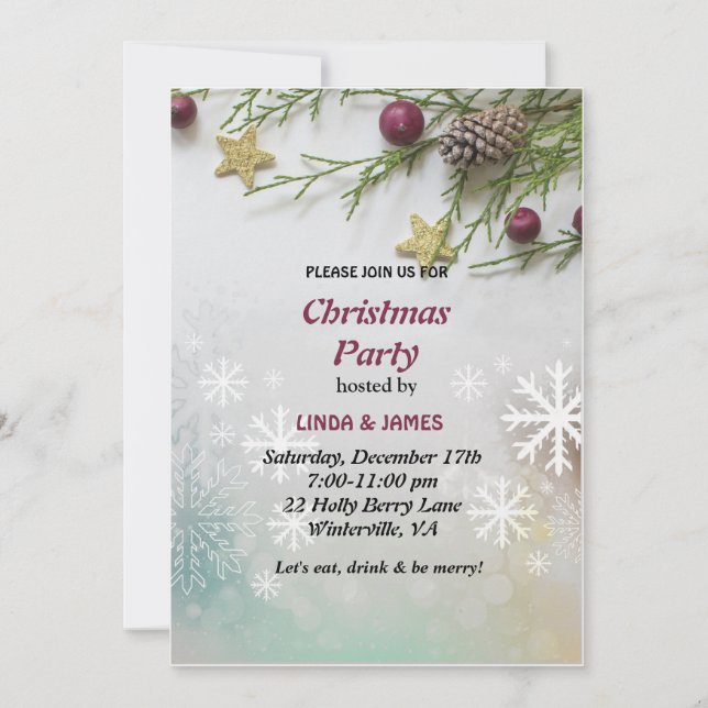 Chic Festive Pine berry Christmas Party  Invitation (Front)
