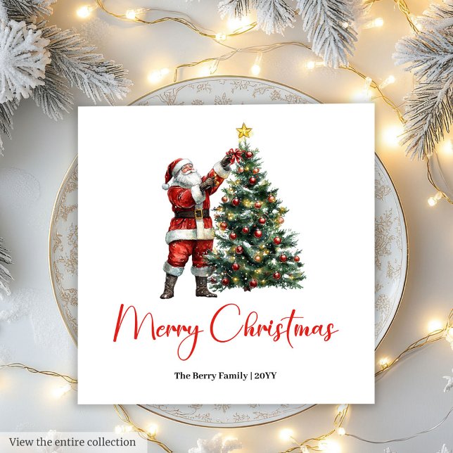Chic Festive Santa Claus Red Green Rustic Holiday Napkin (Bring festive warmth to your holiday table with these charming Santa Claus Christmas napkins )