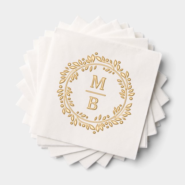 Chic Festive Sophisticated Botanical Wreath Foil Napkins (Insitu (Stacked))
