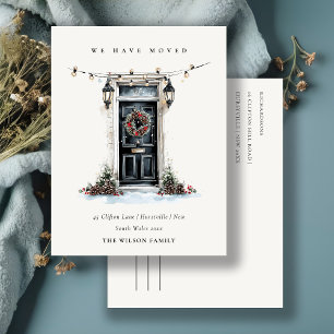 Chic Festive Winter Front Door We have Moved  Postcard