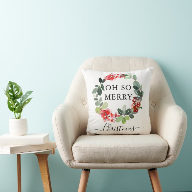 Chic Festive Wreath Oh So Merry Script Christmas Cushion (Chair)