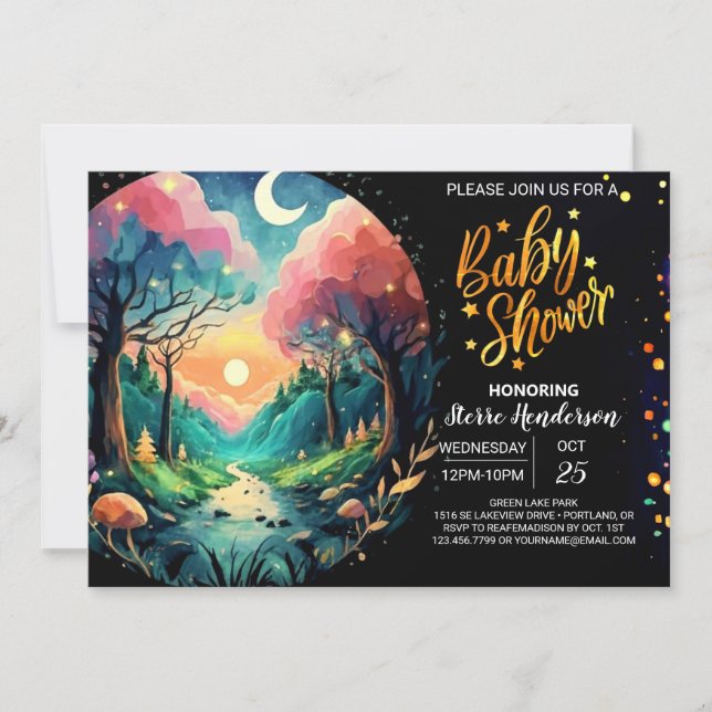  Chic Fireflies Whimsical Baby Shower Invitation (Front)
