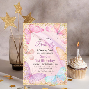 Chic First 1st Birthday Little Colourful Butterfly Invitation