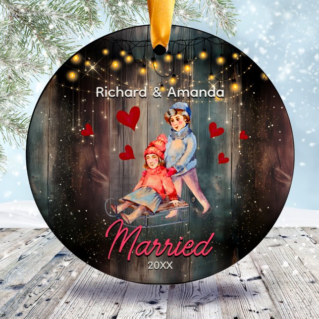 Chic first Christmas married cute couple  Ceramic Tree Decoration (Creator Uploaded)