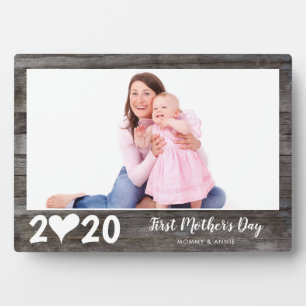 Chic First Mother's Day Heart Wood Keepsake Photo Plaque