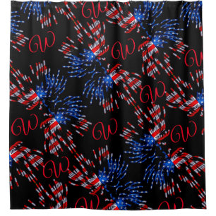Chic Flag Fireworks Red Monogram Shower Curtain
