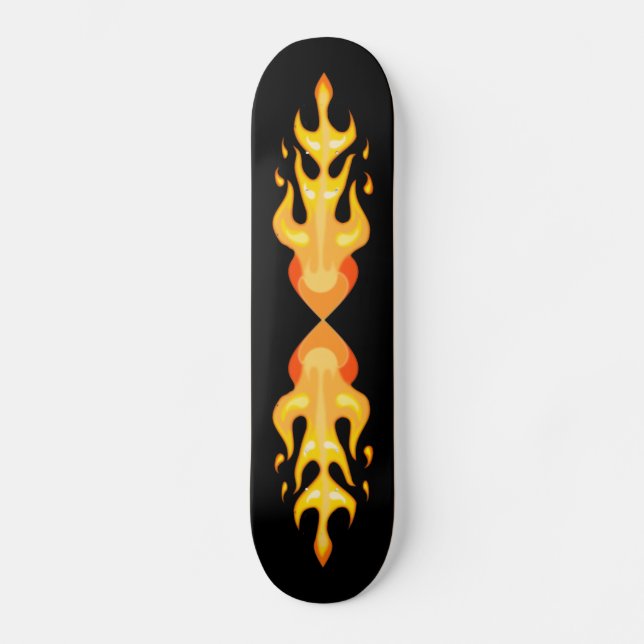 Chic flame vector in red orange & yellow on black skateboard (Front)