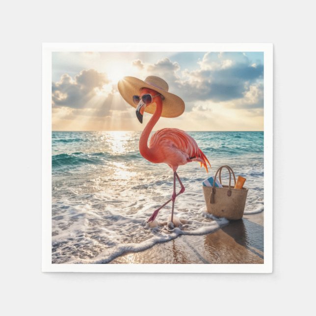 Chic Flamingo with Sun Hat and Sunglasses Napkin (Front)