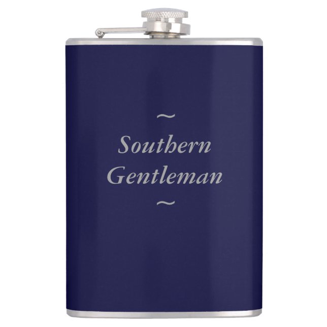 CHIC FLASK_"Southern Gentleman" GRAY ON NAVY Hip Flask (Front)