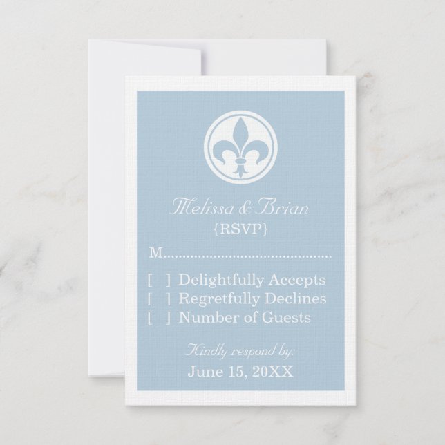 Chic Fleur De Lis Response Card, Blue (Front)