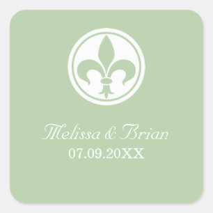Chic Fleur De Lis Stickers, Sage Square Sticker
