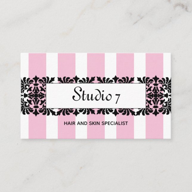 Chic Fleur de Lis &  Stripes in Soft Pink Business Card (Front)