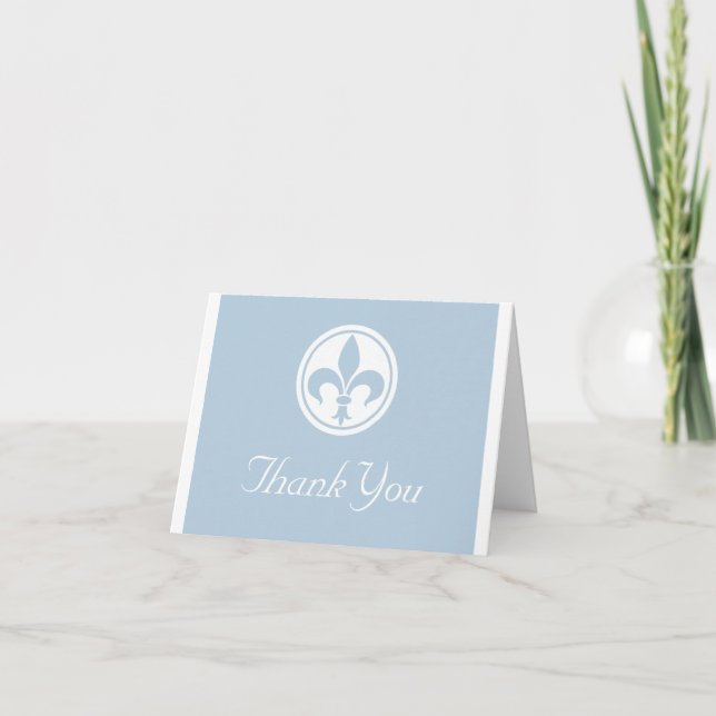 Chic Fleur De Lis Thank You Card, Blue Card (Front)