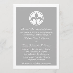 Chic Fleur De Lis Wedding Invite, Grey Invitation