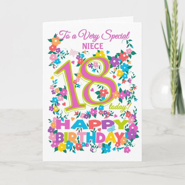 Chic Floral 18th Birthday for Niece Card (Front)