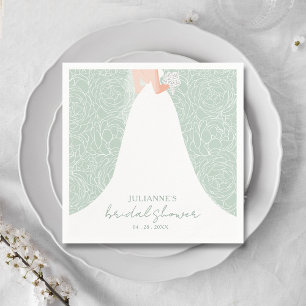 Chic Floral and Bride on Pale Green Bridal Shower Napkin