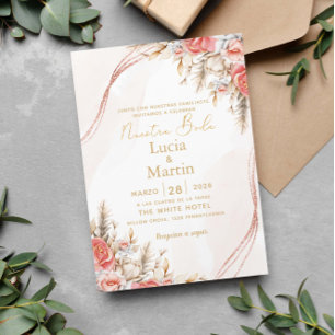 Chic Floral and leaf Spanish Nuestra Boda Invitation