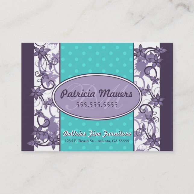 Chic Floral and Polka Dot Business Card (Front)