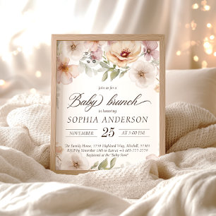 Chic Floral Baby in Bloom Watercolor Baby Brunch Invitation