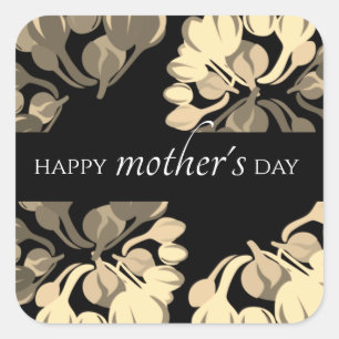 Chic Floral Black and Beige Mother's Day Square Sticker
