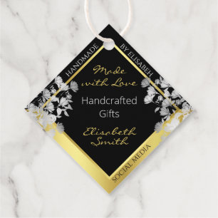 Chic Floral Black Gold with Silver Flowers Product Favour Tags