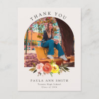 Chic Floral Bloom Arch Photo Graduation Thank You 