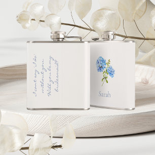 Chic Floral Blue Grey Hydrangea Event Wedding  Hip Flask