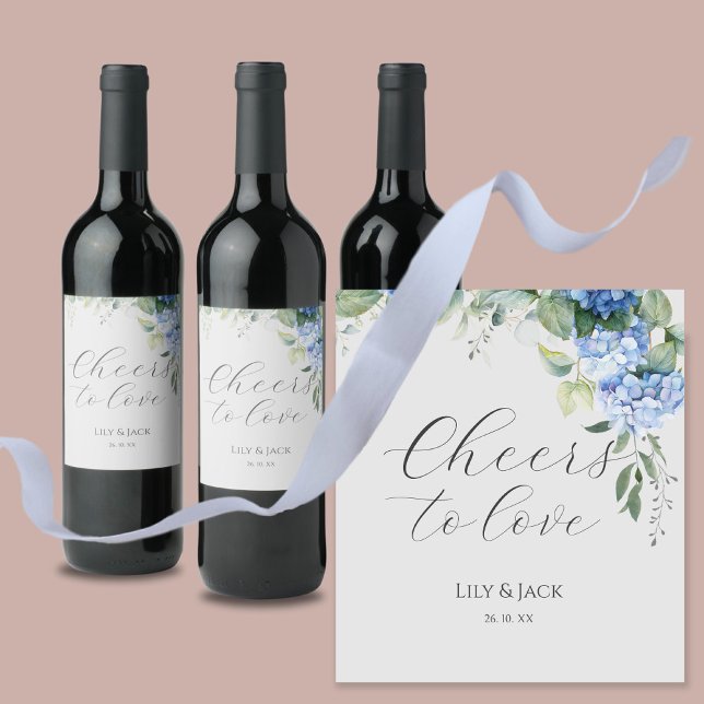 Chic Floral Blue Hydrangea Event Wedding  Wine Label (Creator Uploaded)