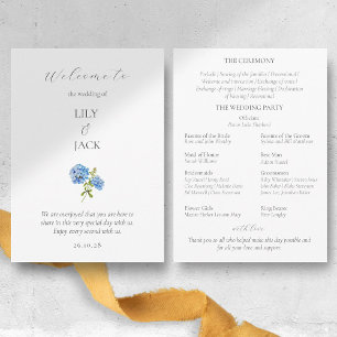 Chic Floral Blue White Hydrangea Wedding Program Programme