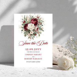 Chic Floral Blush Burgundy Save The Date Card