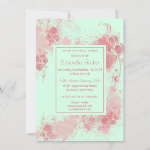 Chic Floral Blush Paint Splatter Bridal Shower Invitation