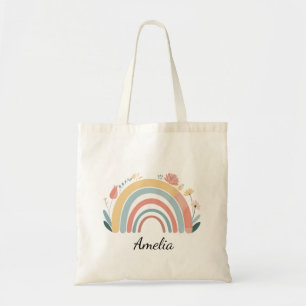 Chic Floral Boho Rainbow Minimalist Tote Bag